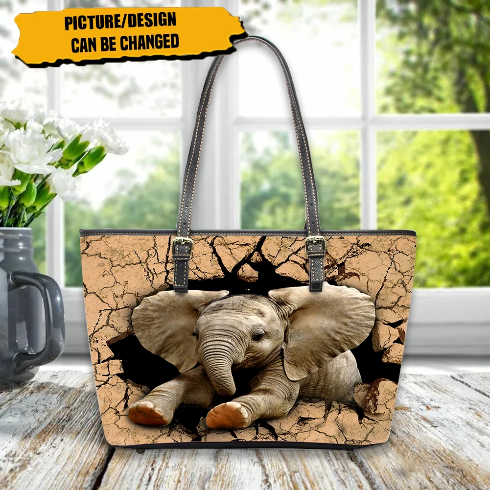 

FORUDESIGNS Casual Travel Ladies Handbag Wild Elephant Print Wallet Brown Vintage Leather Clutches for Female Sac De Luxe Femme