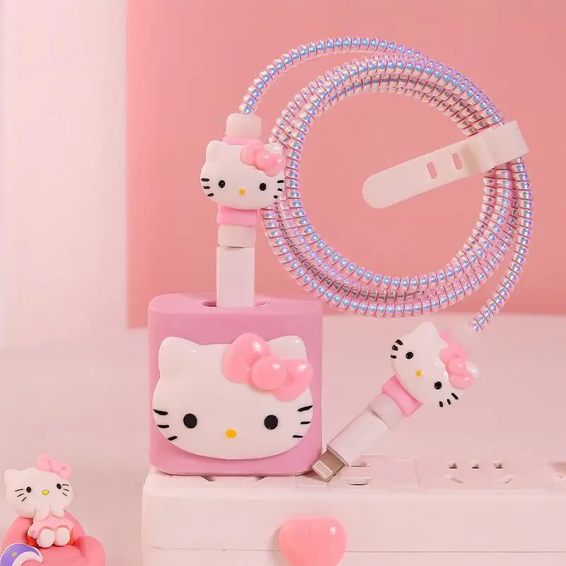 Sanrios Kawaii Hello Kitty Anti-Breaking Data Cable Protective Case Cartoon Mobile Phone Charger Winding Rope Decorate Aesthetic images - 6
