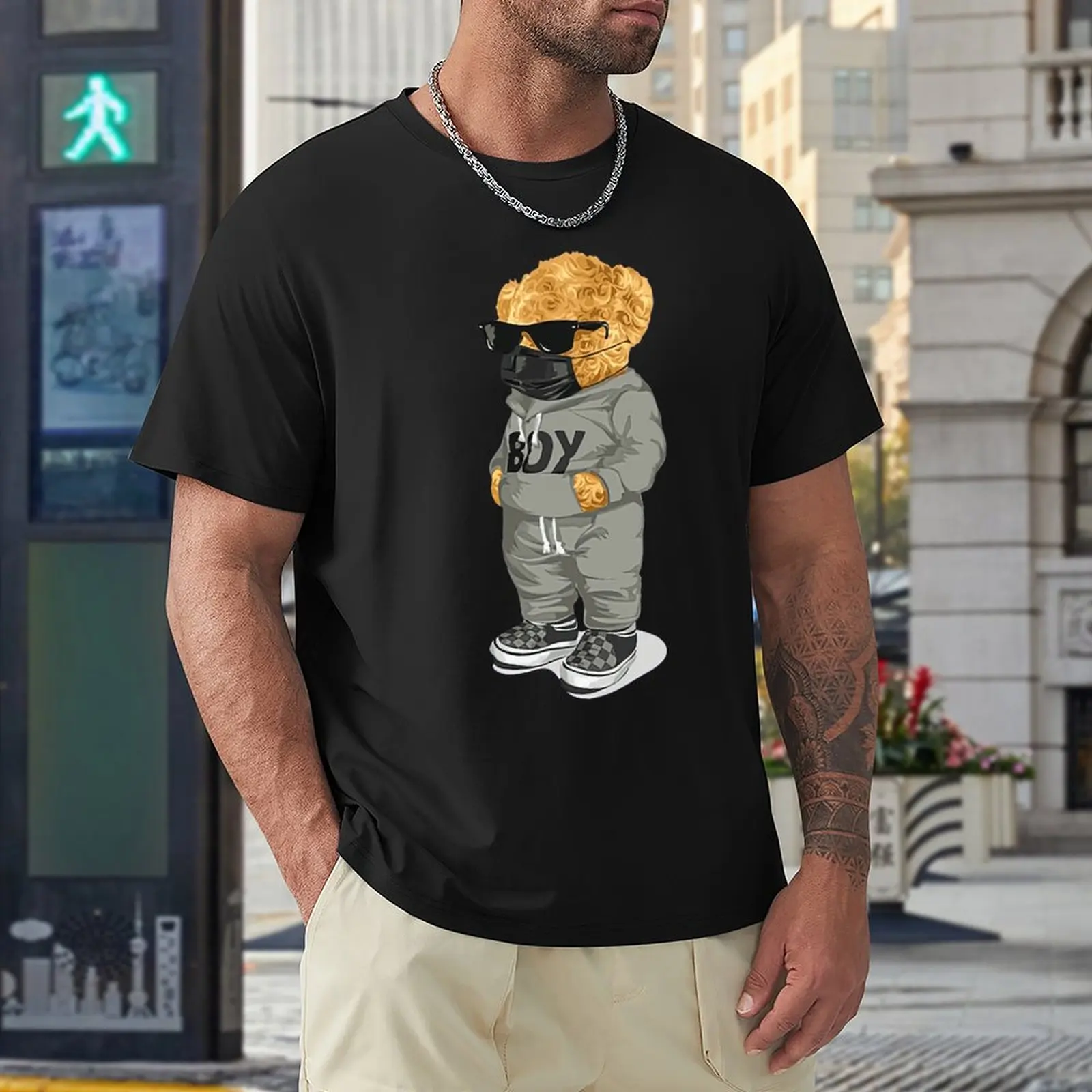 

Wear Mask Teddy Bear T Shirts Men Shirt Fashion Clothes Graphics Sweatshirt 100% Cotton TShirts Tee Top