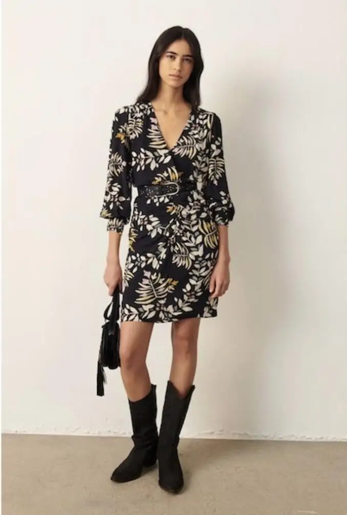 

Spring and Summer New Women Silky Drape Irregular Print Wrap Short Dress