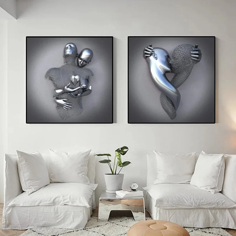 

Wall Art Picture for living Room Metal Figure Statue Art Poster Oil Painting On Canvas Posters Home Decoration Painting Core