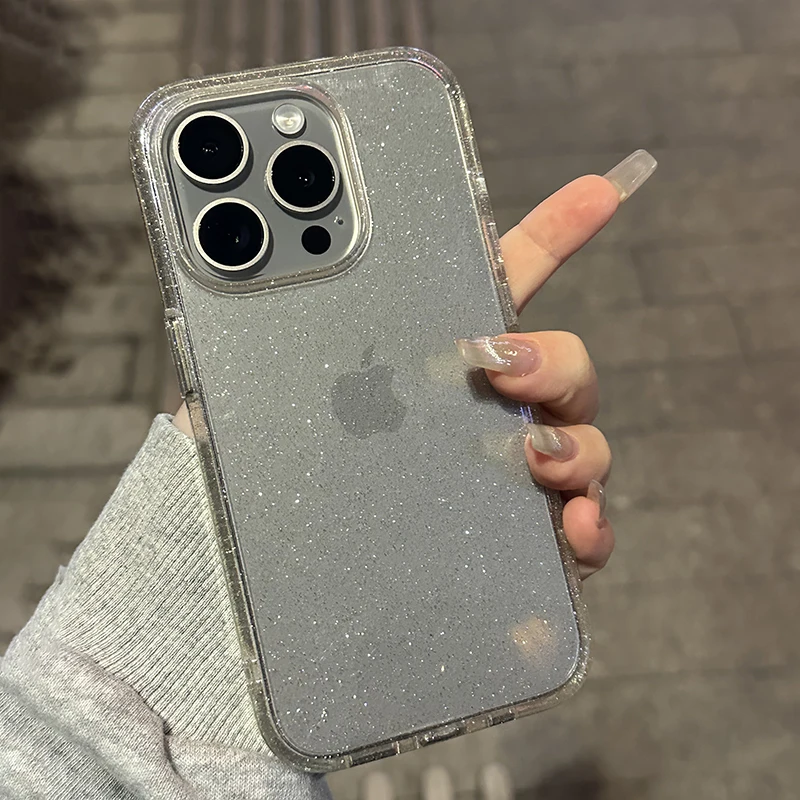 Ультратонкий прозрачный силиконовый мягкий блестящий чехол для телефона iPhone 15 14