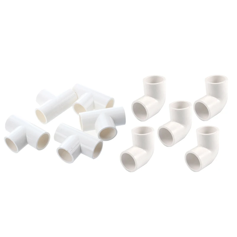 

20Mm Pvc Tee 3 Way Water Pipe Tube Adapter Connectors White 5 Pcs & Dia 90 Angle Degree Elbow Connector 5 Pcs-FS-PHFU
