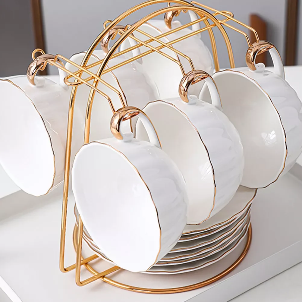 

2023 Golden Coffee Cup Drying Rack Stand Tabletop Bottle Rack Water Drainer Tea Cup And Saucer Display Rack For Cups Dishes 4/6