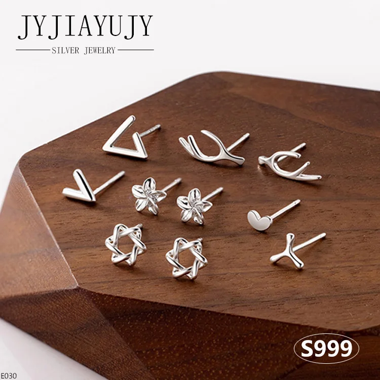 

JYJIAYUJY 100% Pure Silver S999 Stud Earrings 18 Different Style Available Flower Heart Star Shape Hypoallergenic Jewelry ZYE030