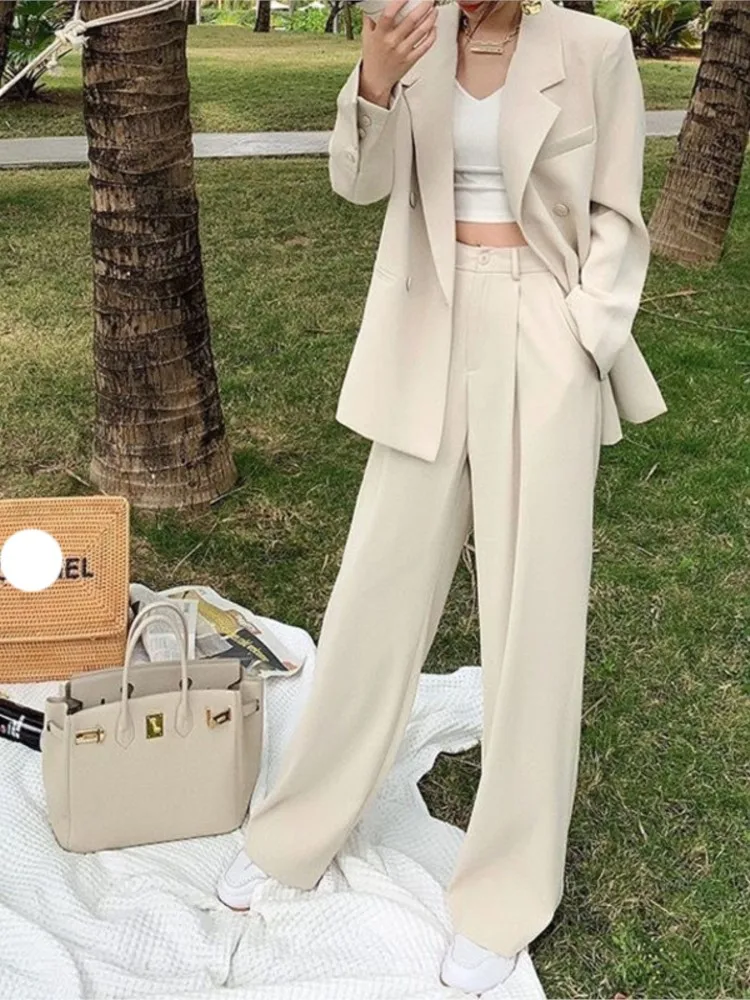 

N GIRLS Bella Philosophy Office White Suit Two-Piece Pantsuit Elegant Blazer Female Set Casual Loose Pants Jacket Work Clothes