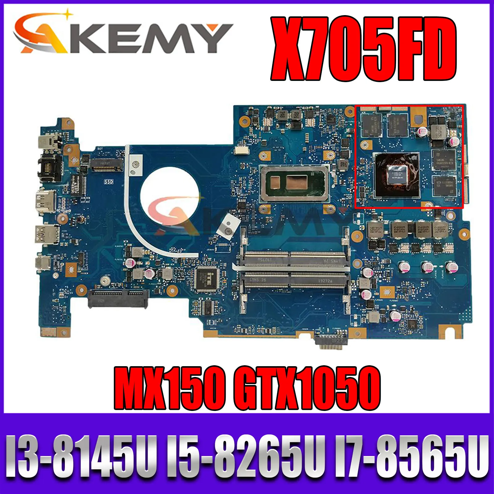 

X705FD Original Mainboard MX150 GTX1050 GPU I3-8145U I5-8265U I7-8565U for ASUS X705FD X705FN X705F Laptop Motherboard Mainboard