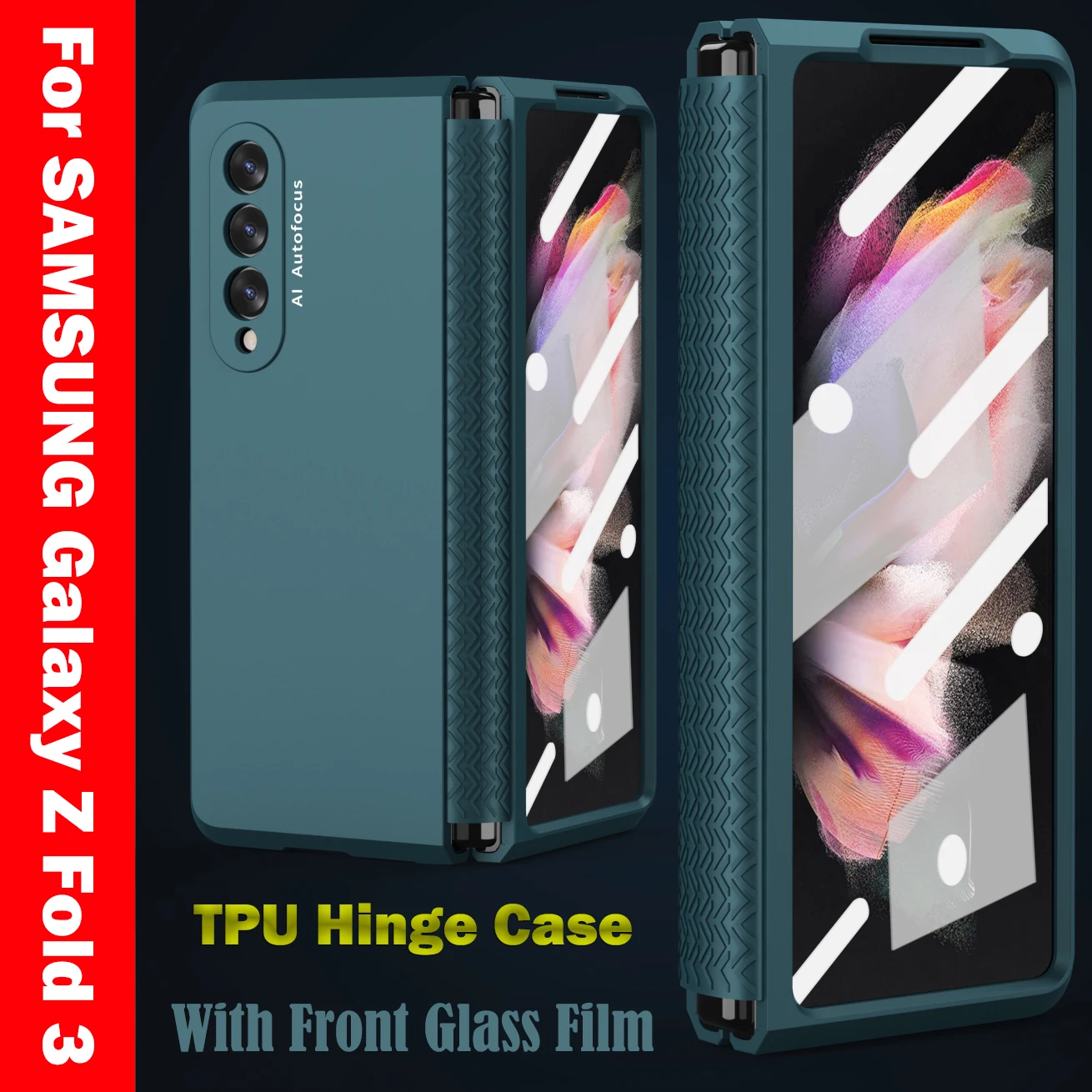 

For Samsung Galaxy Z Fold 3 TPU Hinge Case with Front Tempered Glass Film for Galaxy Z Fold 2 3 5G Hinge Case Protective Capa