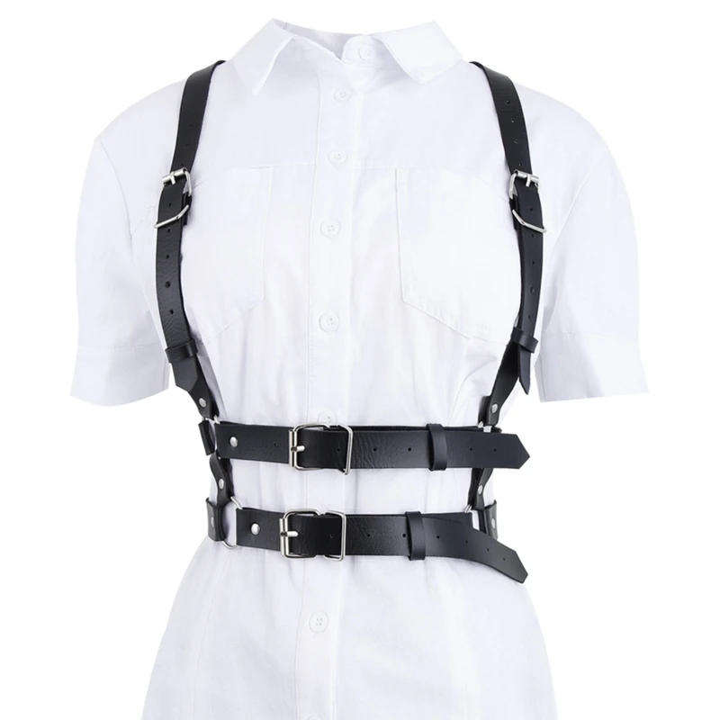 

573B PU Leather Waist Strap Harness Punk Body Waist Belts Adjustable Holes for Dress