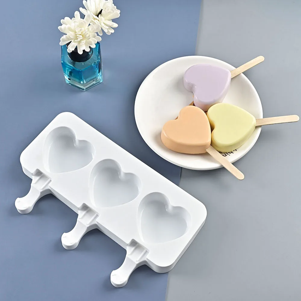 3/4 Hole Love Stripes Silicone Ice Cream Mold DIY Ice Cube Tray Heart Magnum Chocolate Popsicle Molds Homemade Dessert Tools