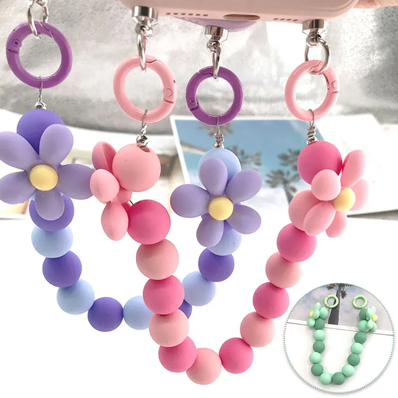 

1Pc Mobile Phone Chain Hold Straps Acrylic Flower Beaded Pendant Strap For Phone Case Diy Handmade Accessories
