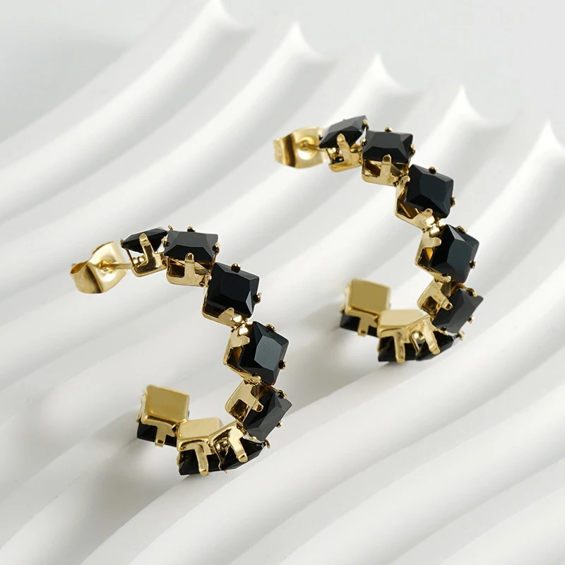 

ALTERA Luxury Multicolor Crystal Earrings Claw Setting Zircon Gold Plated No Fade Stainless Steel Hoop Earrings for Women Gift