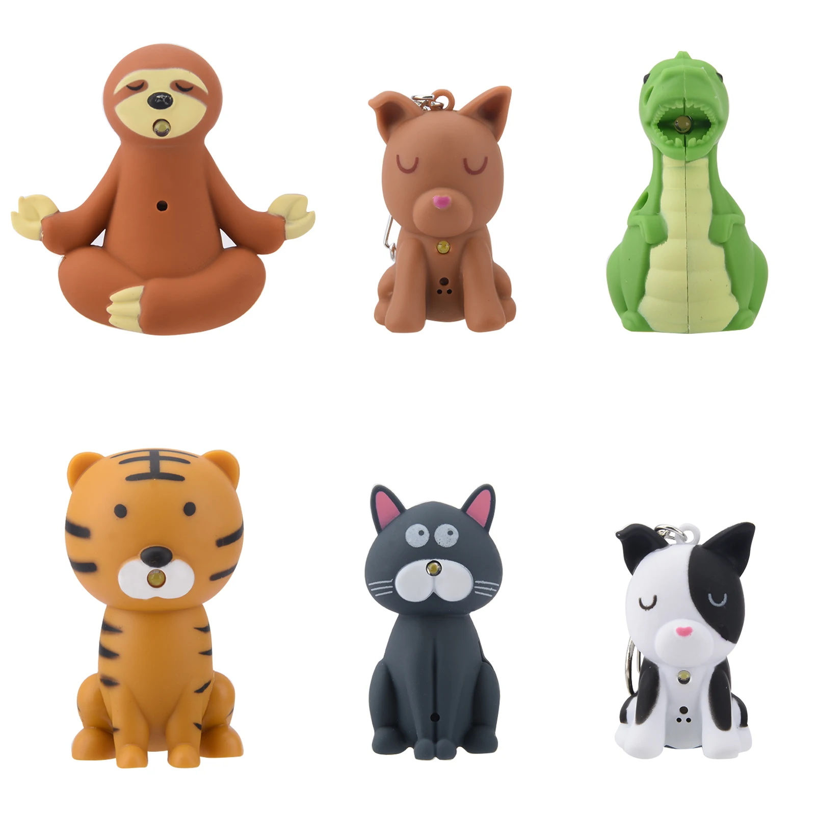 

6pcs For Kids Cute Portable LED Torch Nurse With Sound Hanging Decor Animal Shape Battery Operated Flashlight Keychain Emergency