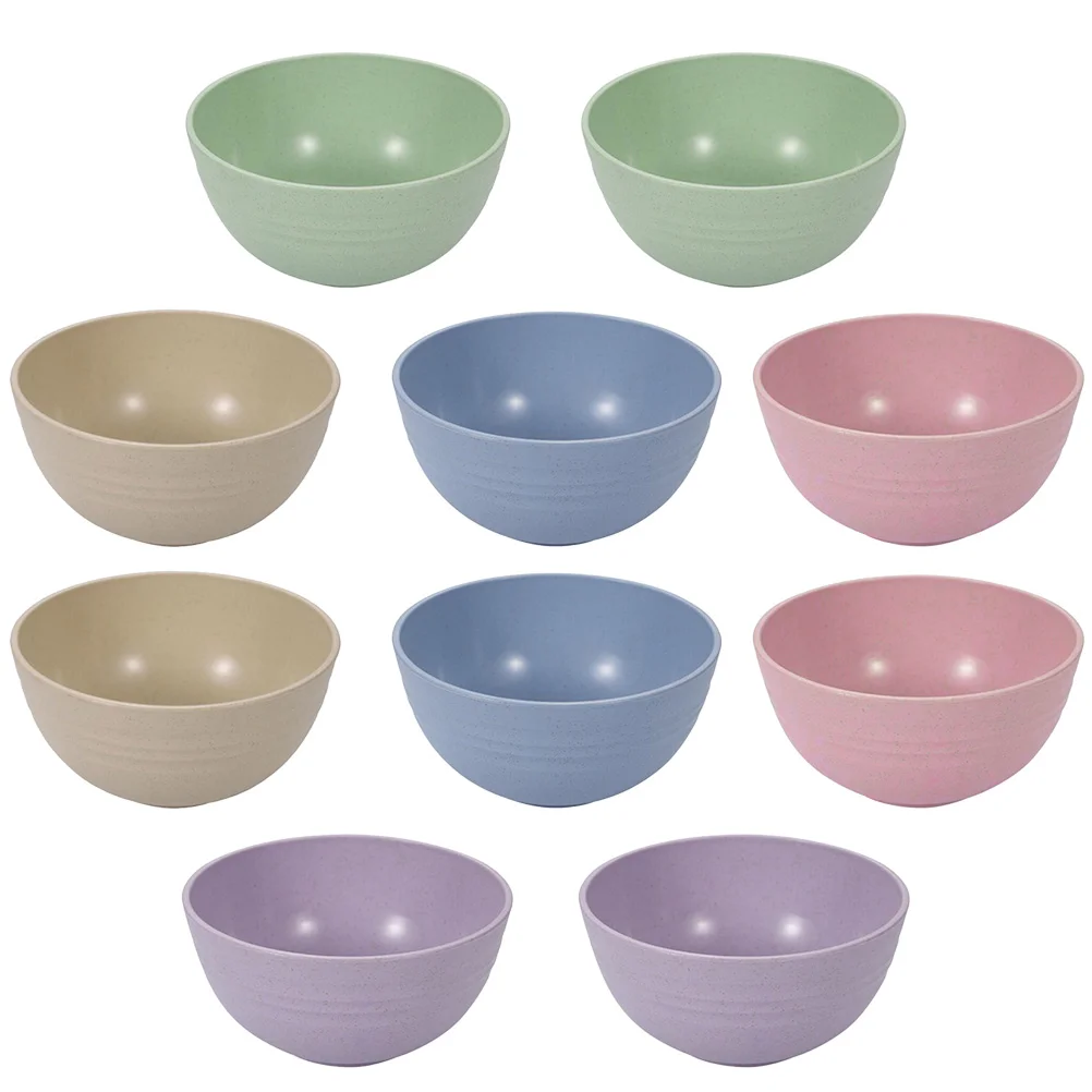 

10pcs Durable Wheat Straw Soup Rice Bowls (+ Blue + Beige + Green + Purple)