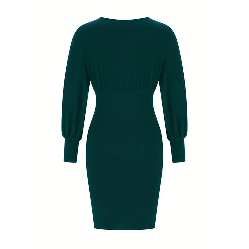 Осенне-зимнее новое женское модное утягивающее платье с рукавами-фонариками