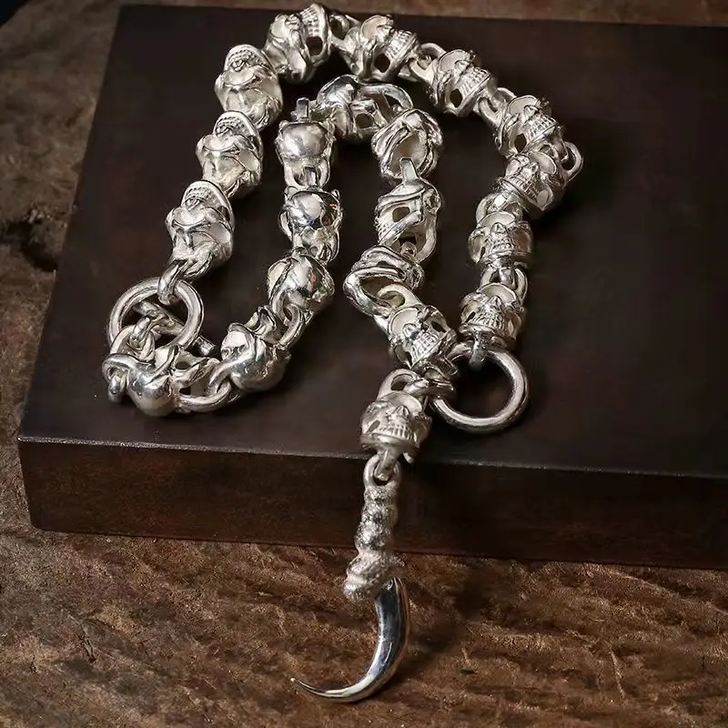 

New Handmade Jewelry Skull Necklace Locomotive Retro Rough Rock Necklaces Pendant Chain Men And Women Accessories