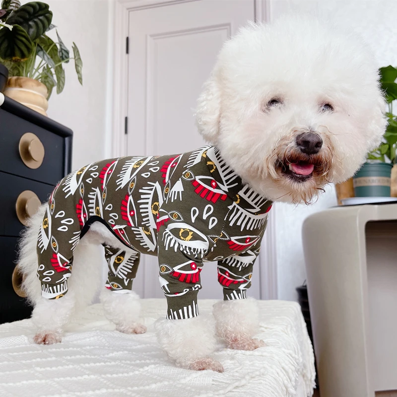 

Trendy Print Pure Cotton Pet Puppy Dog Clothing Spring Thin Pet Clothes Causal Outerwear Jumpsuits Hoodies For Small Medium Dogs