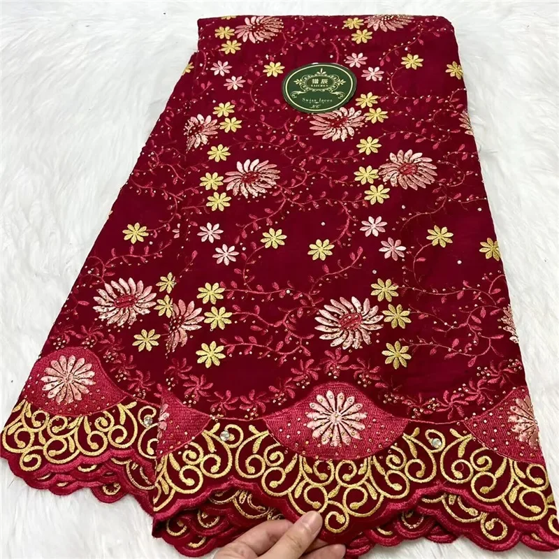 

5 ярдов, Высококачественная 100% хлопковая кружевная мягкая и легкая ткань с вышивкой, африканская швейцарская вуаль, популярная в Дубае искусственная ткань 3L1032