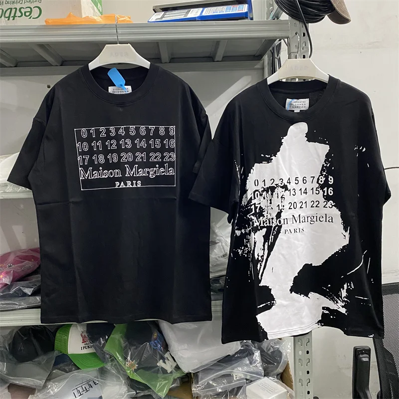 

Summer Mm6 Maison Margiela Logo T-shirts Men Women High Quality Splash Ink Graffiti Letter Print Anime Loose Casual Top Tees