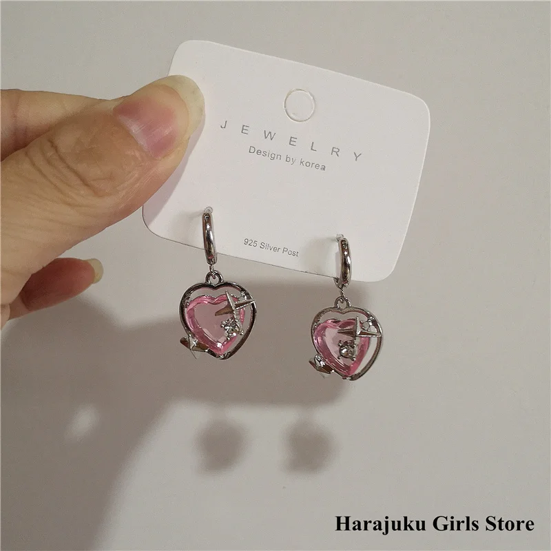 

2022 Goth Harajuku Fashion Pink Peach Heart Drop Pendant Earrings For Women Egirl Sweet Cool Aesthetic Y2K Accessories Jewelry