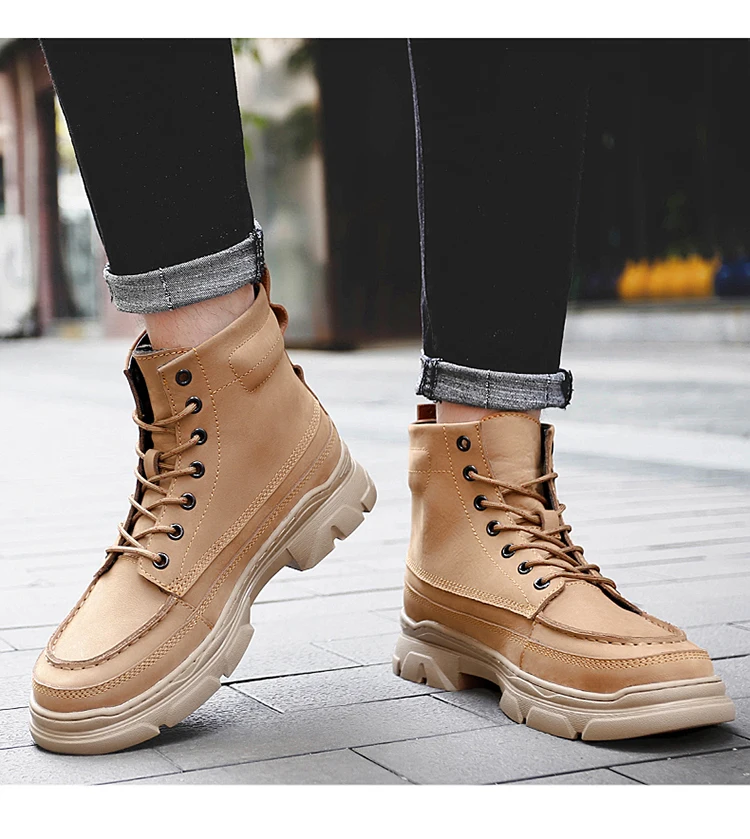 

Мужские кожаные ботинки с высоким берцем, модные уличные мотоциклетные военные ботильоны, мужские зимние тактические ботинки на шнуровке