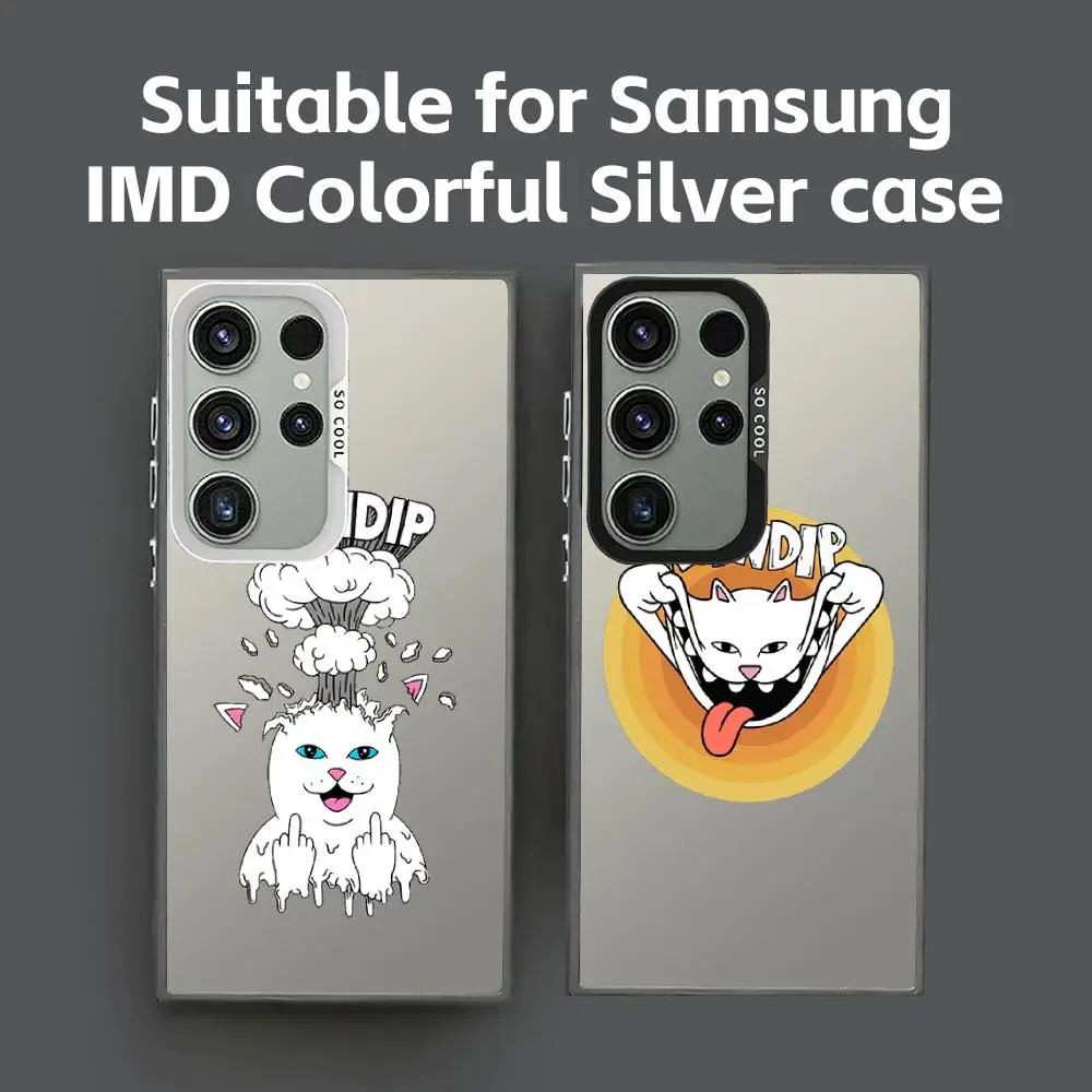 Фото Модный чехол для телефона IMD, цветной, серебристый, подходит для Samsung S25 S24 S23 S22 S21 S20 Plus Ultra Note20, Cat-R-RIPNDIPES, крутой дизайн №2