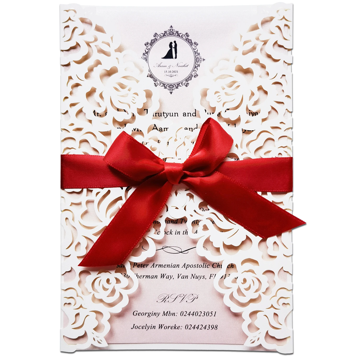 

50PCS Personalized Laser Cut Wedding Invitations with Ribbon for Quinceanera Engagement Sweet 16 Birthday Invites