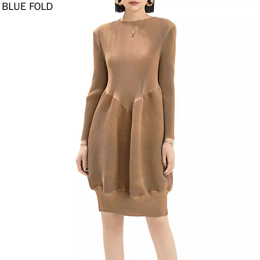 Женское плиссированное платье миаке элегантное свободное и облегающее с