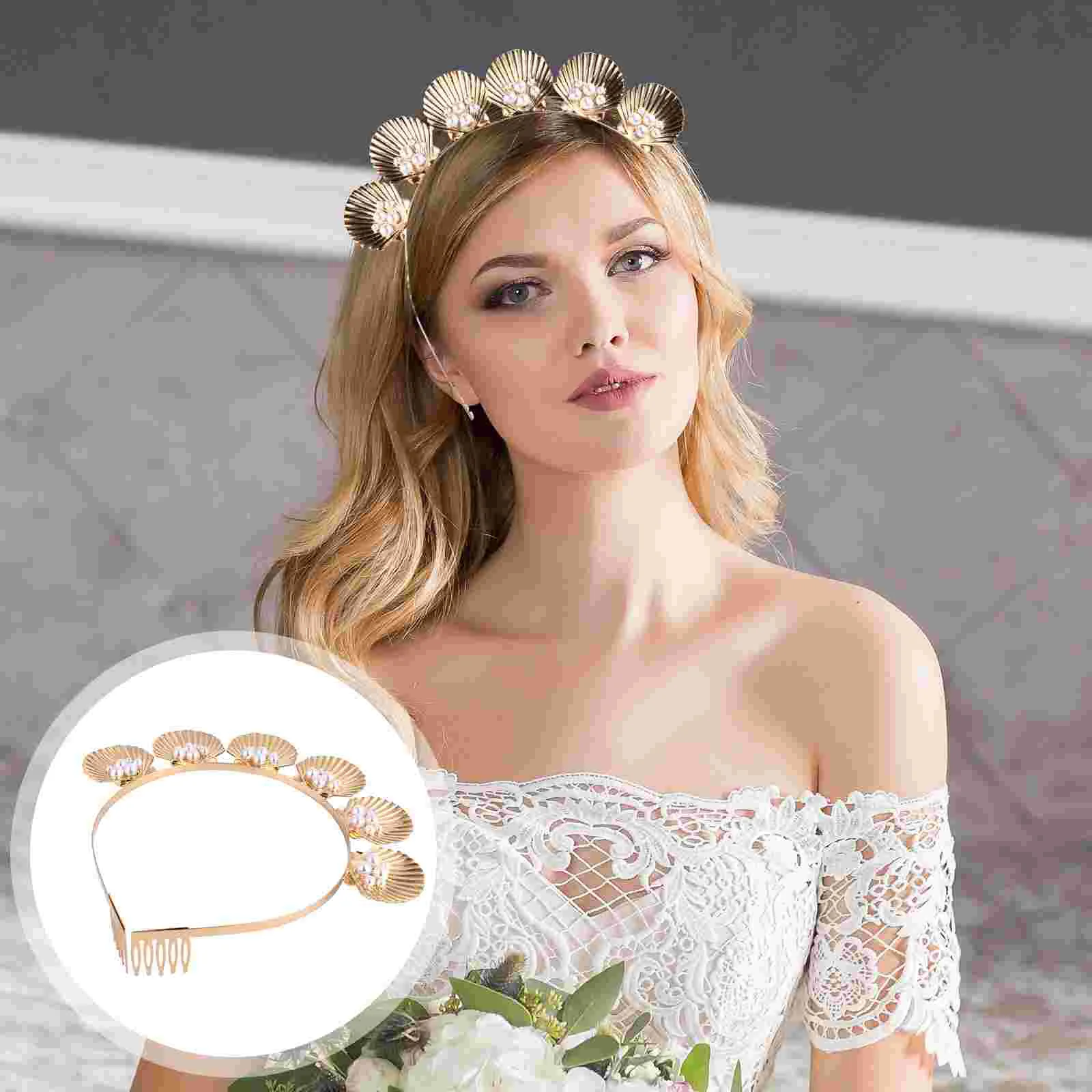 

Alloy Shell Headband Hairband Vacation Metal Pearl Hoop Birthday Headpiece Women Decorative Wedding Accessories