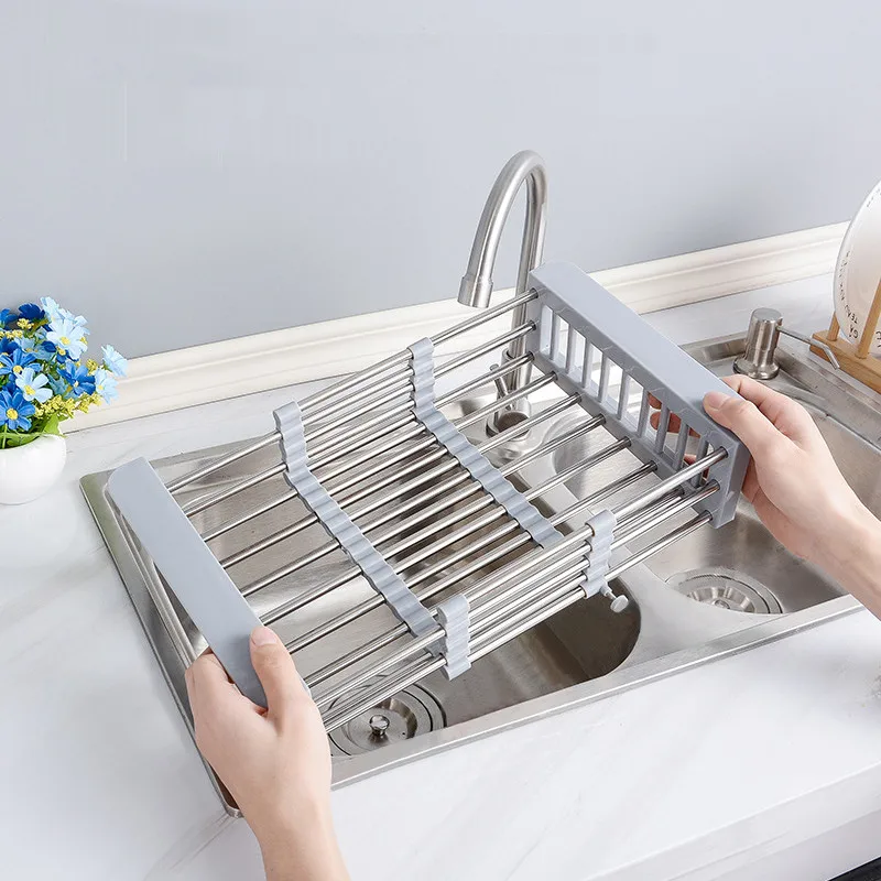 

Kitchen Sink Drain Rack Stainless Steel Dish Drying Rack Dish Holder Fruit Vegetable Drainer Basket Sink Storage Organizer Rack