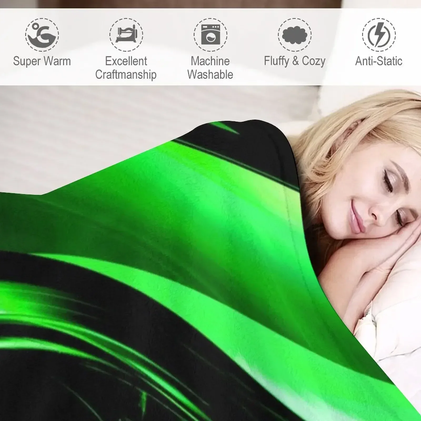 Лаймовое флуоресцентное зелено-черное одеяло с абстрактным дизайном и рисунком