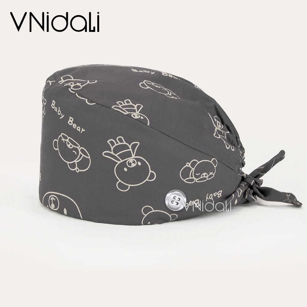 

gray Animal printed gorro quirofano mujer Breathable pure cotton adjustable size Beauty salon cap scrub cap