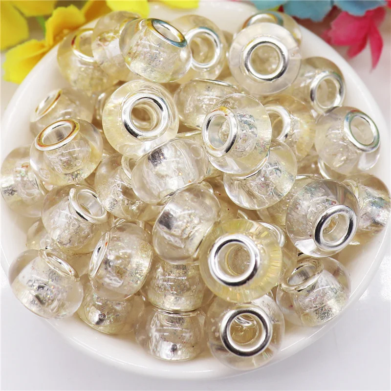 

10Pcs Lot White Clear Color Glitter Large Hole Round Spacer Beads Fit Pandora Bracelet Necklace Women Earrings DIY Jewelry Craft