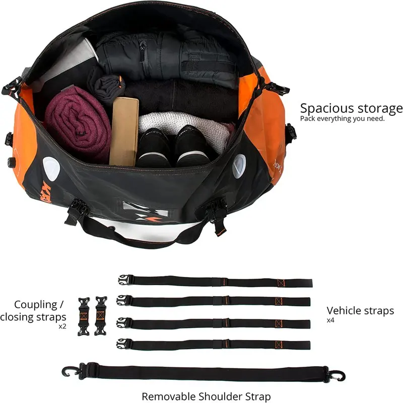 Motorcycle Waterproof Duffel Bag - Touring, ATV, Enduro & Adventure. Black Travel Dry Bag 40L