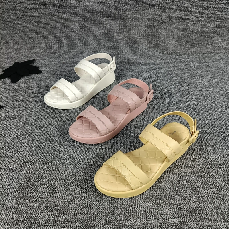 

Open Toe Comfort Shoes for Women Luxury Sandals Summer Heels Clogs Wedge Med Suit Female Beige Buckle Strap Peep Fashion Girls P