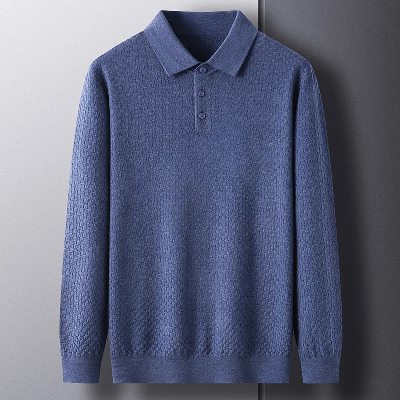 

Business Men T-shirt Classic Polo Spring Autumn Fashion Casual Long Sleeve Lapel Pure Color High End High-quality New Lattice