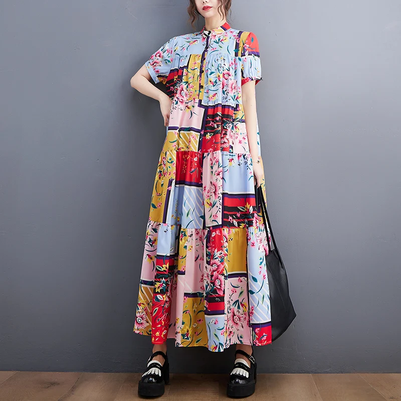 

SuperAen 2022 Summer New Short Sleeve Loose Oversized Fashion Printing Slim Casual A-LINE Dresses for Women