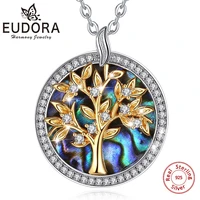 eudora 925 sterling silver tree of life necklace pendant simplicity natural abalone charm bijoux accessories gift for women 481j