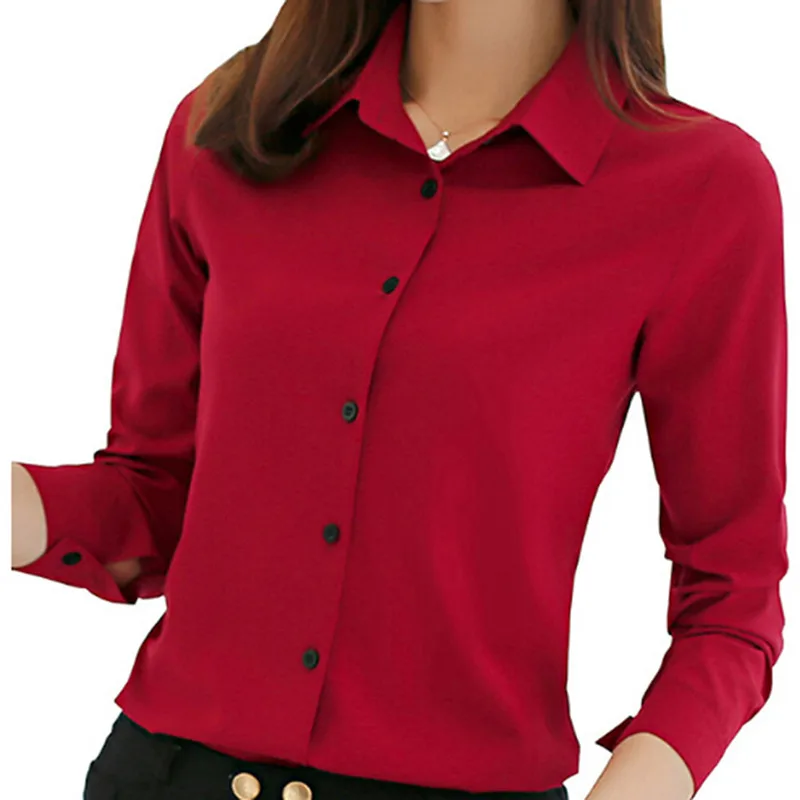 

White Blouse Women Chiffon Office Career Shirts Tops Fashion Casual Long Sleeve Blouses Femme Blusa