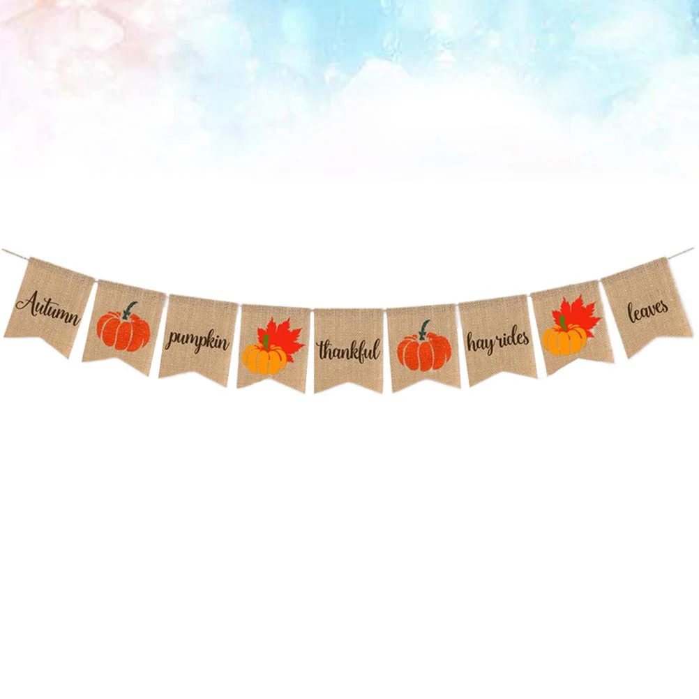 

Banner Thanksgiving Autumn Harvest Party Hanging Bunting Pumpkin Burlap Wall Deal Decormaple Leaves