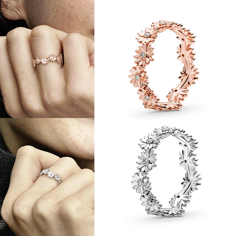 

2020 New 925 кольцо Silver Pan Ring Shiny Daisy Crown Pan Ring For Women Wedding Party Gift Fashion Jewelry