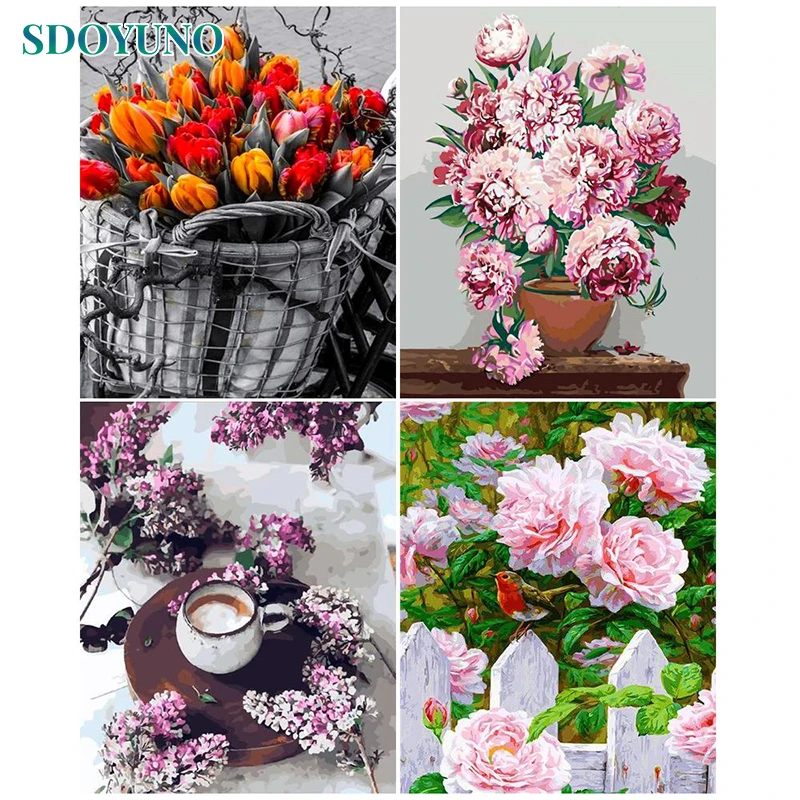 

SDOYUNO DIY Painting By Numbers Flowers 60x75cm Oil Paint By Numbers For Adult Child Wall Art Picture Canvas Painting Unique Gif