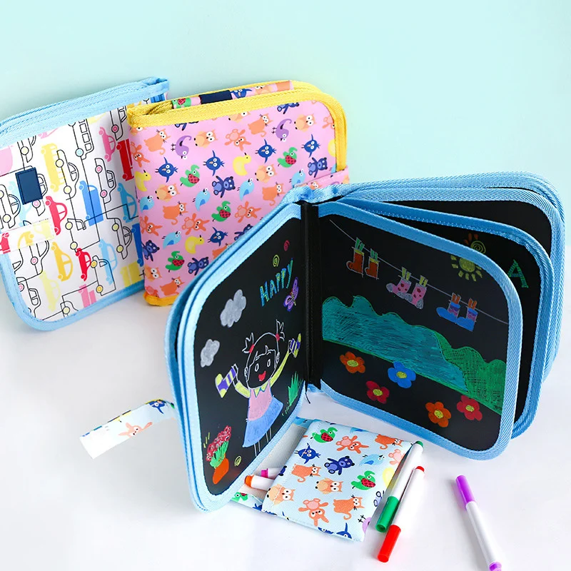 

Children Magic Blackboard Educational Child Games Coloring Books Kids Toys to Draw 6 Pages Erase Boards with Water Chalk Pens