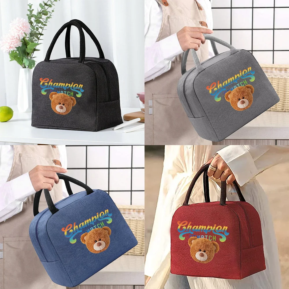 

Lunch Insulated Bag for Kids Portable Meals Thermal Food Picnic Bags Handbags Organizern Bear Head Pattern Unisex Tote Work Bag