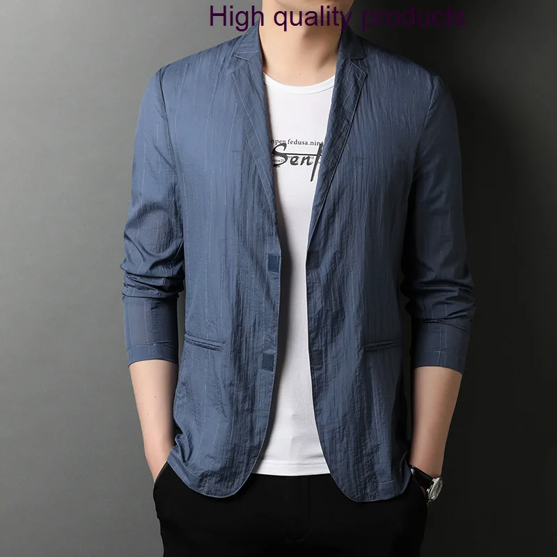 

Summer Spring Thin Blazers Men Luxury Solid Color Striped Man Jackets Fashion Breathable Comfortable Male Coats 3XL