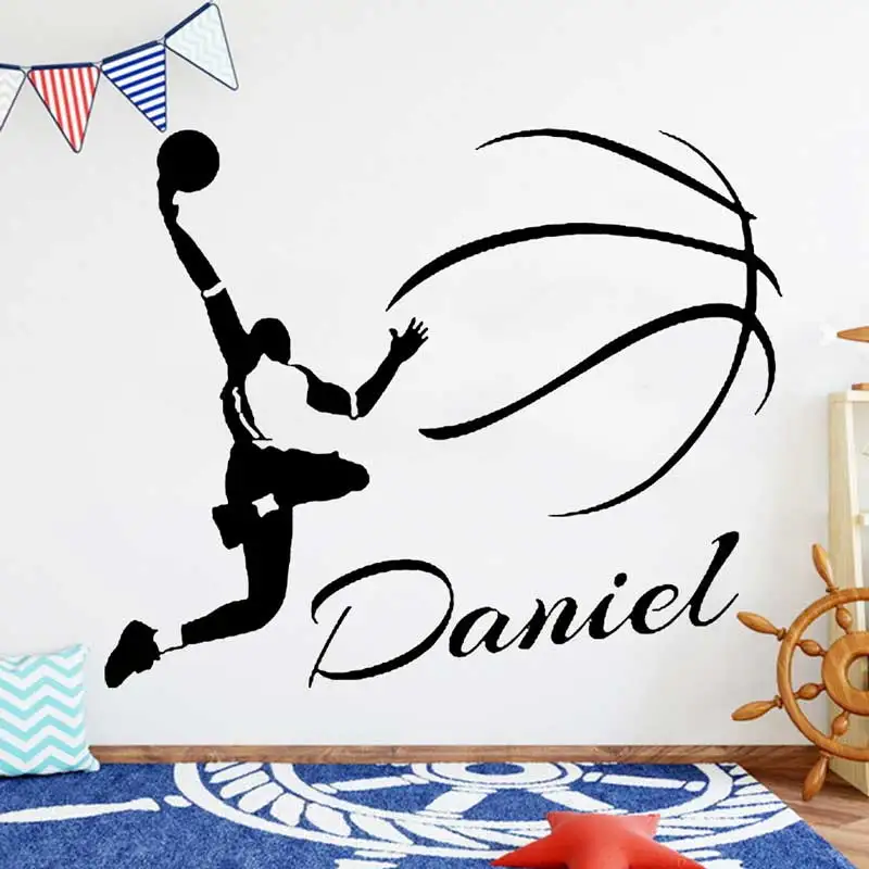 

Custom Name Man Basketball Vinyl Wall Decal Home Decor Art Sticker Basketball Player Boy Teen Kids Bedroom Dress Up Wall Sticker