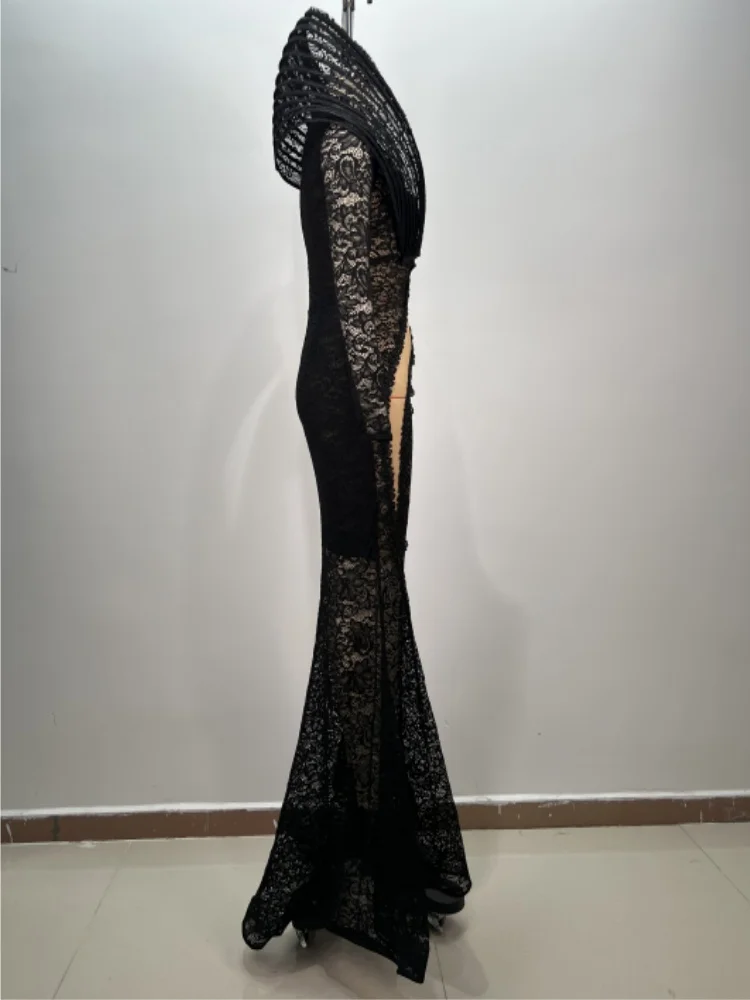 Элегантное Вечернее Платье-русалка черного цвета женское кружевное модное