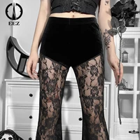 sexy lace shorts velvet vintage mesh women flare pants dark gothic grunge see through pants punk black fashion slim alt clothes