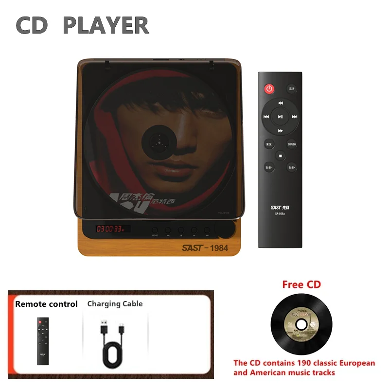 Фото SA058 Деревянный Hi-Fi CD-плеер, Bluetooth-подключение, цифровой оптический выход, воспроизведение без потерь через USB, инфракрасный пульт дистанционного управления №1
