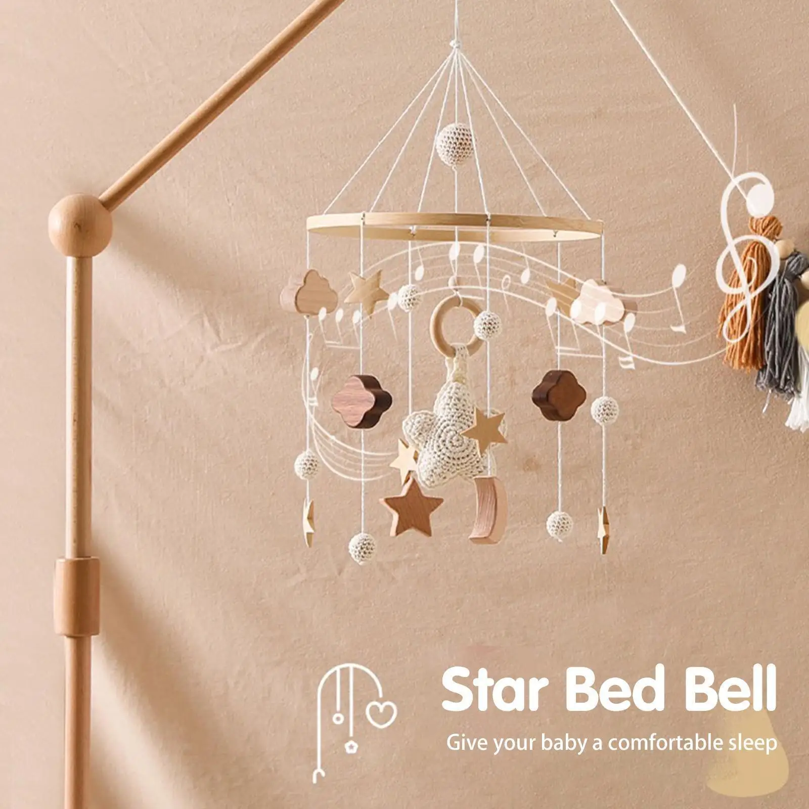 

Детские игрушки, деревянные погремушки, радужная Гипсофила, подвесная кровать для детской кроватки, деревянный колокольчик, украшение для месяцев, колокольчик, ветровые аксессуары 0 E6T9